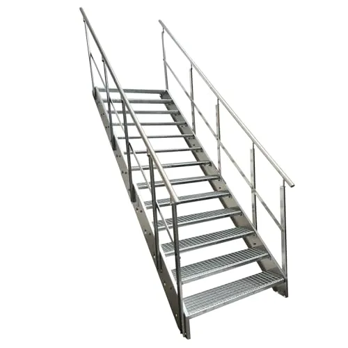 Kaminbau Mierzwa Premium Stahl Treppe mit Geländer, 13 Stufen, Wetterfest