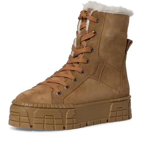 Tamaris Damen Schnürstiefel Leder Winter gefüttert; BROWN/braun; 38 EU