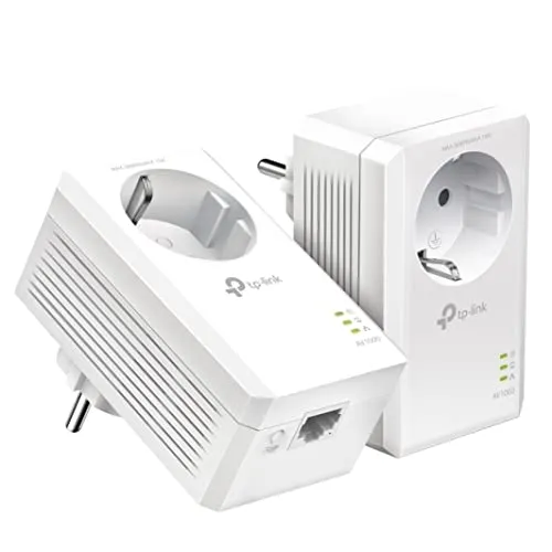 TP-Link Powerline Adapter Set TL-PA7017P KIT - 1000 Mbit/s, integrierte Steckdose und patentierter Energiesparmodus für bis zu 85% weniger Stromverbrauch