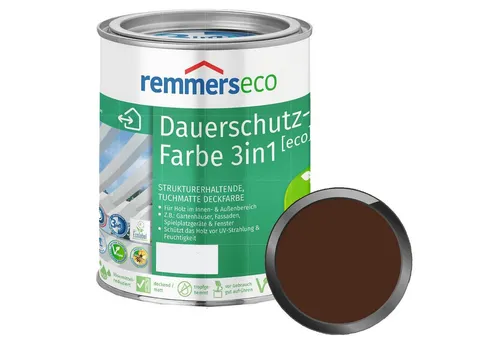Remmers Dauerschutz-Farbe 3in1 nussbraun, 2,5 Liter - Lacke – Wasserbasierte 3in1 Farbe für Innen und Außen, vereint Isoliergrund, Zwischen- und Schlussbeschichtung, ideal für Holz und bietet exzellenten Wetterschutz.