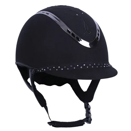 QHP Reithelm Botanic Mikrofaser mit Stickerei und Strass-Steinen (55/56, Schwarz)