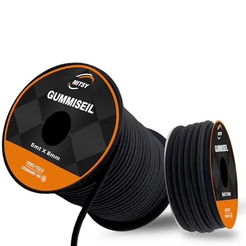 MITSY Gummiseil 8 mm 5 Meter Schwarz - Expanderseil 80% Dehnung - Wetterfestes Spannseil für Anhänger, Sonnensegel, Planen UVM