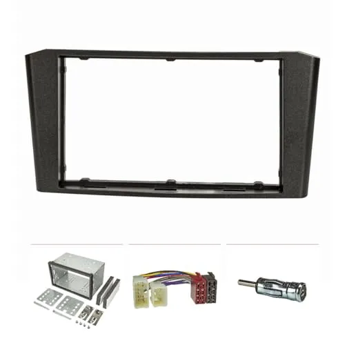 tomzz Audio Doppel DIN Radioblende Set für Toyota Avensis T25 (2003-2008) - Autoradios - Hochwertige Radioblende für nahtlosen Austausch des Werksradios, inklusive Metallrahmen und Antennenadapter für einfache Installation.