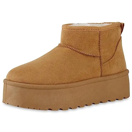 VAN HILL Damen Plateau Boots - Trendy Stiefeletten in Hellbraun - Wanderschuhe mit warm gefütterter Profilsohle für optimalen Komfort und Stil, ideal für Abenteuer in der Natur.