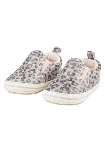 Sterntaler Baby Schuhe Leomuster – Babyschuhe aus Kunstleder mit Leodruck, Glitzer, Gummizug und rutschfester Sternensohle – Staubrosa, Größe 18