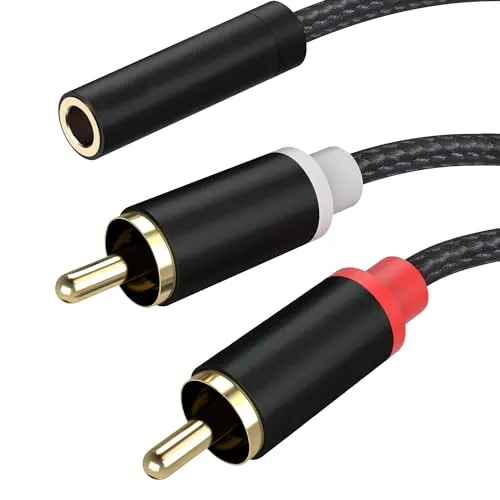 Froggen 3,5 mm Klinke auf 2 Cinch Kabel, Kurz 3.5mm Klinke Buchse auf Zwei Cinch Stecker Chinch Adapter Y Splitter Chinch Kabel vergoldet für TV, Smartphones, MP3, Tablets, Lautsprecher, Heimkino