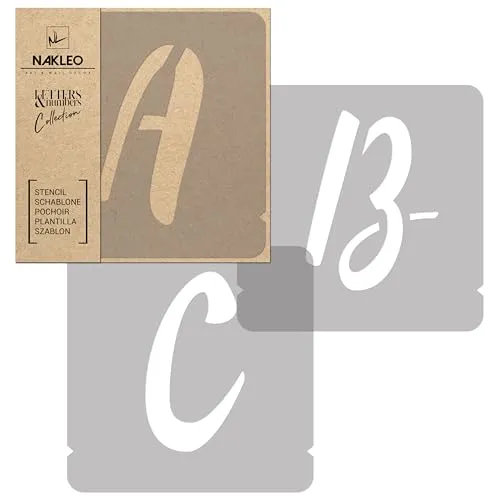 NAKLEO Alphabet Malschablonen Set 42 Stück, 5 cm Buchstaben & Zahlen Handwriting Capital Schriftart, Wiederverwendbare Kunststoff Stencil, DIY Handwerk Holz Möbel Wand Dekoration