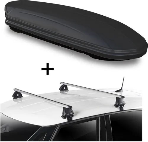 Dachbox VDPMAA460 460 Liter schwarz matt abschließbar + Dachträger VDP EVO ALU für Renault R21