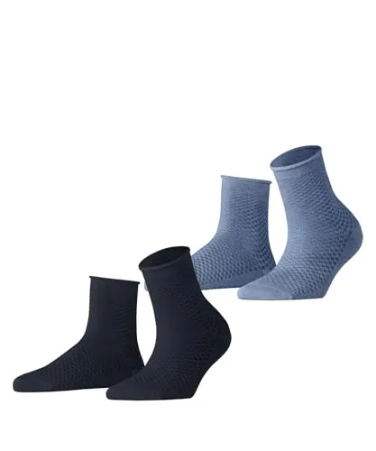 ESPRIT Damen Socken Fine Mesh Multipack W Sso Baumwolle einfarbig 2 Paar, Blau Blue Navy 0040, 35-38