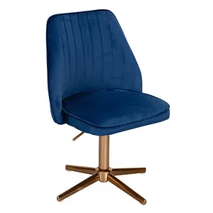 Wohnling Loungesessel WL6.304 - Blauer Samt mit Metallfußkreuz - Bürostuhl mit elegantem Samtbezug und drehbarem Design. Verstellbare Sitzhöhe und hohe Belastbarkeit bis 120 kg für besten Komfort.