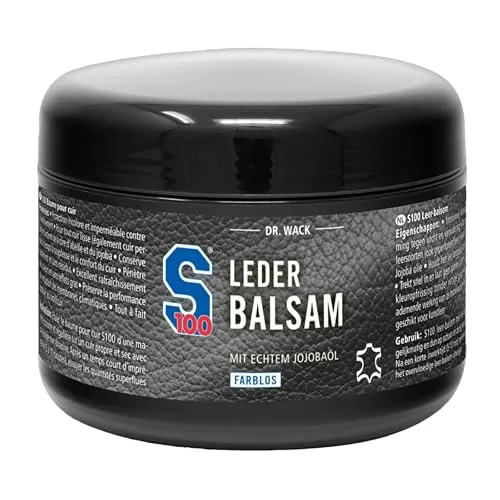 DR. WACK S100 Leder-Balsam 250 ml - Premium Lederpflege für Motorradbekleidung - Chopper & Cruiser - Jojobaöl & Bienenwachs sorgen für geschmeidiges Leder, Farbauffrischung und Schutz vor Nässe & Alterung.
