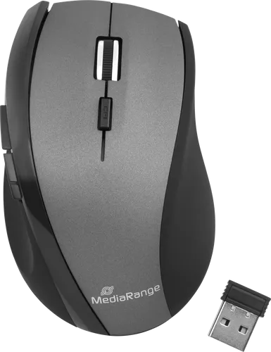 MediaRange MR OS203 - Kabellose 5-Tasten Funk-Maus in Schwarz/Grau mit einstellbarer DPI für präzises Arbeiten im Büro und Zuhause
