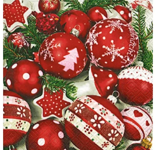 Paper+Design Papierserviette 20 COCKTAIL SERVIETTEN 25x25cm Christbaumkugeln rot weiß