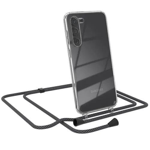 EAZY CASE - Handykette kompatibel mit Samsung Galaxy S23 Plus Kette zum Umhängen für Samsung Galaxy S23 Plus Hülle mit Band aus Silikon transparente Handyhülle als Fallschutz in Schwarz Anthrazit