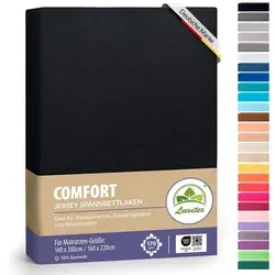 leevitex® Spannbettlaken Premium 170g/m2, Gummizug: rundum, schwer und dick, 100% Jersey-Baumwolle, auch Boxspringbett geeignet schwarz 140 - 160 cm x 200 - 220 cm