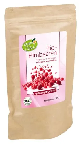 KOPP Vital® Bio-Himbeeren gefriergetrocknet 100% - 50 g - Snack, Müsli, Joghurt, Smoothies, Backen - Intensives Aroma - Superfood - kontrolliert ökologischem Anbau