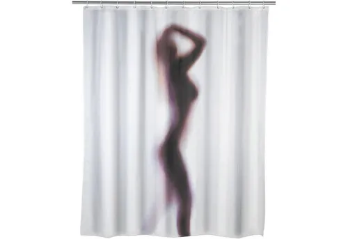 WENKO Duschvorhang Silhouette 180x200 cm - Duschvorhang mit elegantem Frauen-Silhouette Design, schimmelfrei und aus strapazierfähigem Polyester, inklusive 12 Ringe für einfache Befestigung.