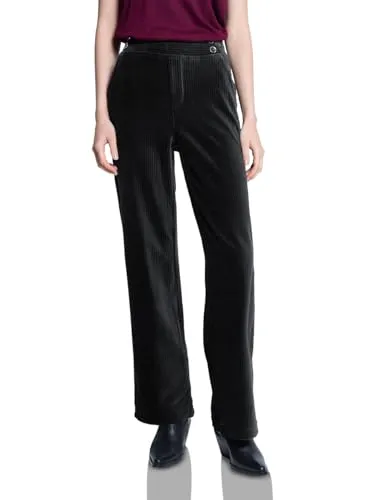 Street One Studio Straight Leg Cordhose Black 42 - Damen-Hosen mit High Waist und elastischem Bund, ideal für Komfort und Stil, perfekt für den Alltag.