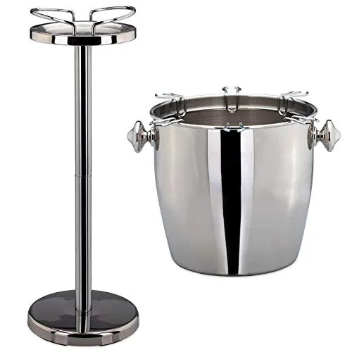 Flaschenkühler Set Edelstahl - Sektkühler mit Ständer 90 cm & 6 Glashaltern - edler Champagnerkühler, Weinkühler & Getränkekühler für Party, Event & Gastronomie