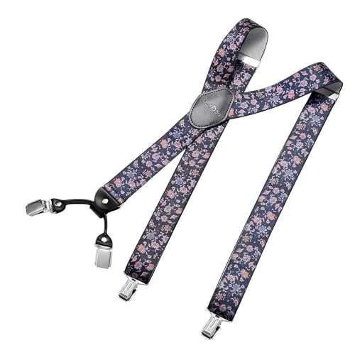 DonDon Hosenträger Herren extra stark blumen 3,5 cm Hosenträger Herren breit in Y-Form lang - Starke Clips passend für Anzug Jeans Chinos Vintage Rockabilly Suspenders