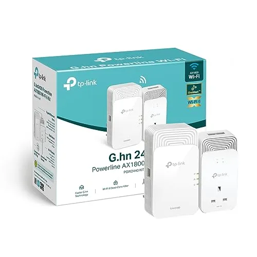 TP-Link G.hn PGW2440 Erweitertes Kit Powerline-Adapter, 2400 Mbps, WLAN-Internet-Booster, 6.1800 Mbps, zusätzliche Stromversorgung, 2+1 Gigabit-Ethernet-Ports, Streaming und Spiele 8 K
