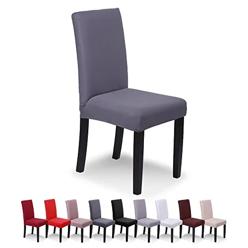 SaintderG® Stuhlhussen 6 Stück Elastische Moderne Beschützer Stuhlhussen, Hochzeit Partys Bankett Deko, bi-Elastic Spannbezug, sehr pflegeleicht und langlebig Universal (Grau, 6 Stück)