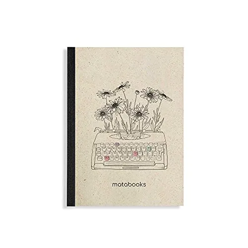 Matabooks, nachhaltige und vegane Notizbücher A6 aus Graspapier, Steifbroschur Dahara, 102 blanko Seiten, Natur, Handmade, Made in Germany (Typewriter)