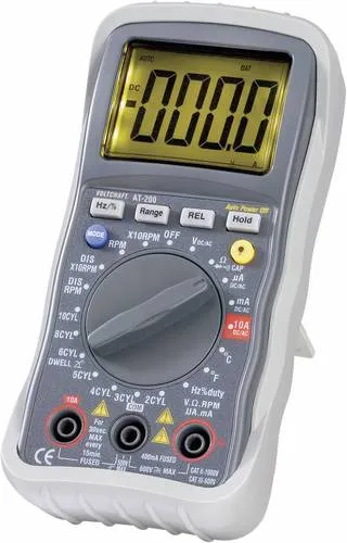 VOLTCRAFT AT-200 Hand-Multimeter digital mit KFZ-Messfunktion - Multimeter für Kfz-Anwendungen mit CAT III 600 V, ideal zur präzisen Messung von Schließwinkeln, Motor-Drehzahlen und mehr.