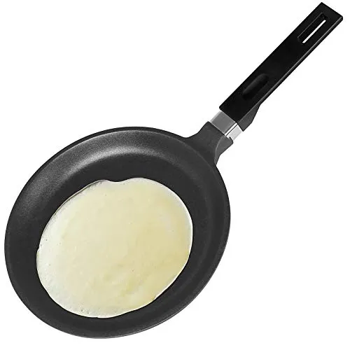 Gotoll Crepe Pfanne 24 cm, Pfannkuchenpfanne Induktion, Aluguss beschichtet, Palatschinkenpfanne, Pancake Pfanne BPA frei, Schwarz