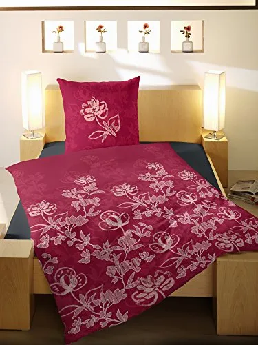 Hahn Edelflanell Bettwäsche Blumen rot 200x200 cm
