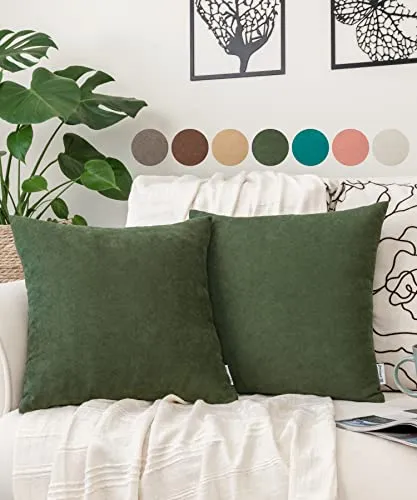pamuq Kissenbezug - ohne Füllung - 40x40 Samt, olivgrün, 2er Set - 2 Kissenbezüge mit Reissverschluss für Dekokissen, Zierkissen, Sofakissen, Couchkissen - Deko Kissen Bezug Kissenhülle