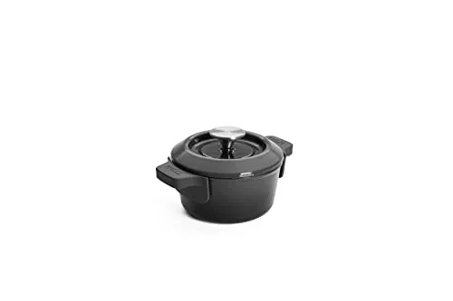 WOLL – Iron Gusstopf Ø 16 cm grau mit Deckel & Silikongriffen – Induktion Eisenguss-Topf 1,3 Liter, 8 cm hoch – robust, antihaftbeschichtet, für alle Herdarten, backofenfest