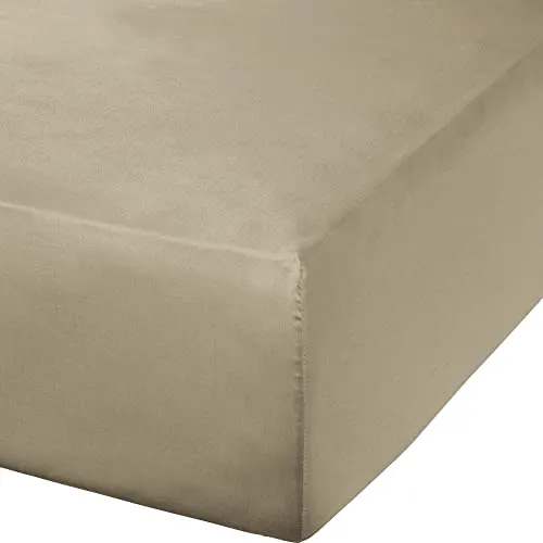 Erwin Müller Spannbettlaken Mako-Satin, Spannbetttuch Landshut - seidig weich, temperaturausgleichend, mit Rundumgummi - Taupe Größe 120x200 cm