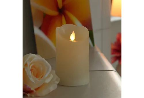 MARELIDA LED-Kerze mit beweglicher Flamme Echtwachs Rustik-Optik H: 12,5cm Timer creme