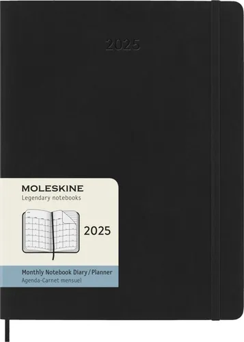 MOLESKINE Buchkalender 2025 - Weicher Einband Schwarz XL/A4 - Kalender mit 128 Seiten, ideal für kreative Notizen und Planung, perfekt für unterwegs und im Büro.