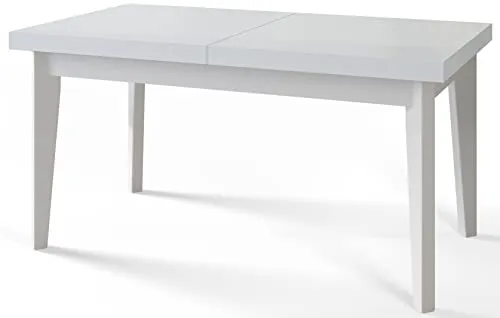 Rechteckiger Esszimmertisch SKANDI, ausziehbarer Tisch, Größe: 120-160X80X78 cm, Wohnzimmertisch Farbe: Weiß, mit Holzbeinen in Farbe Weiß