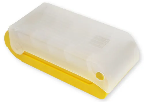 Karteikasten für A8 Kunststoff gelb, Karteibox, Deckel halbtransparent