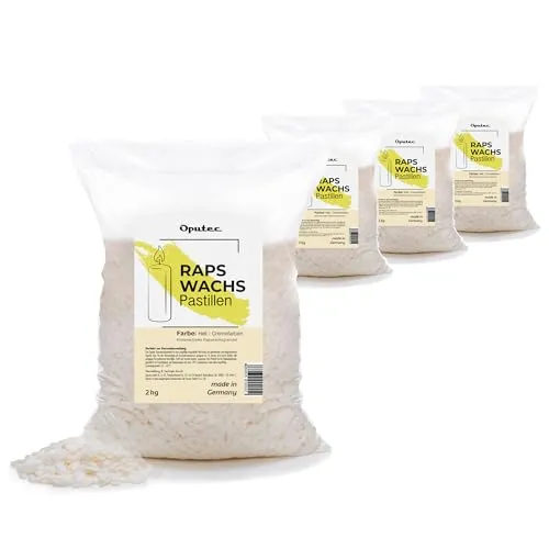 Oputec 8 KG Kerzenwachs Pastillen aus Raps: Helles Cremefarbenes Wachs für DIY-Kerzen - Kerzenwachs aus 100% Raps, die ökologische und vegane Alternative für selbstgemachte Kerzen. Ideal zum Gießen und Nachfüllen, Made in Germany.