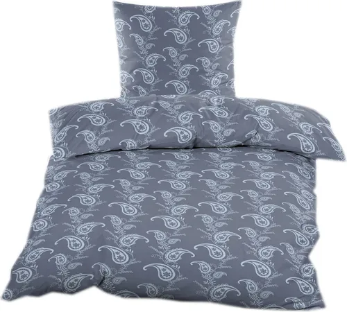 Biber Bettwäsche 135x200 cm 2tlg. Winter Garnitur 100% Baumwolle mit Reißverschluss Blau Grau Silber Gemustert