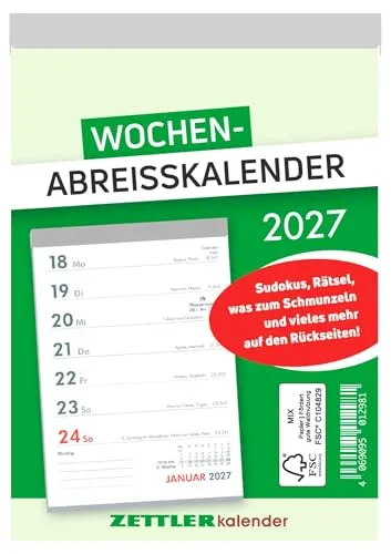 Wochenabreißkalender 2027 mit Sudoku und Rezepten von ZETTLER Kalender