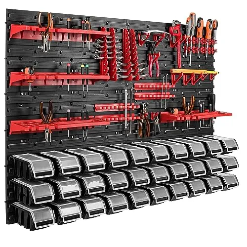 Botle Wandregal 115 x 78 cm mit 30 Sichtlagerkästen - Lagerregal mit 30 stabilen Sichtlagerkästen und praktischen Klarsichtdeckeln, ideal für die Werkstatt zur optimalen Organisation von Werkzeug und Kleinteilen.
