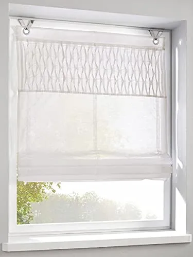 Raffrollo Ösenrollo Tuck Weiss 60 * 140 cm - Hochwertiges Ösen Raffrollo in Weiß, halbtransparent und pflegeleicht. Einfach ohne Schrauben montierbar – ideal für jedes Fenster!