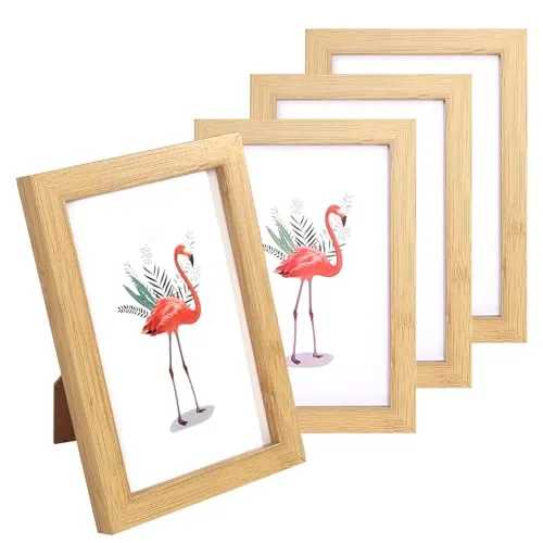 HFDONGL 4er Set Bilderrahmen 10x15 cm Holzbilderrahmen Klein für Wandbehänge oder Tischdekoration (Holzfarbe)