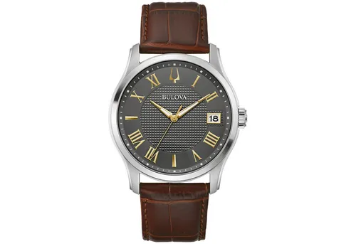 Bulova Herren Analog Quarz Uhr 96B389 - Armbanduhren für Herren mit silbernem Edelstahlgehäuse, grauem Ziffernblatt und Leuchtzeigern. Wasserdicht bis 3 bar, ideal für den Alltag.