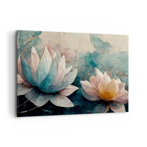Wandbilder Dekoration Wohnzimmer Blumen Art Deco Lotus Bilder auf Leinwand 120x80cm Leinwandbild Schlafzimmer Küche Deko Wand Kunstdruck Art Groß XXL Wanddeko Bild Wall Decor Canvas AA120x80-5976