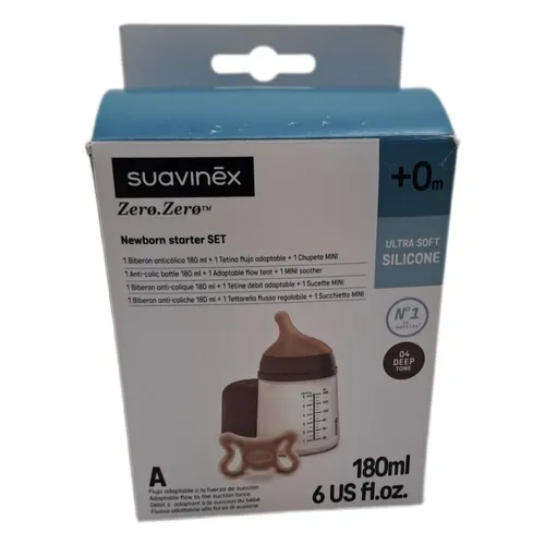 Suavinex, Anti-Kolik-Flasche + Zero Zero Schnuller. 180 ml Flasche mit anpassbar
