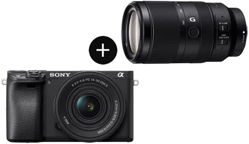 Sony Set: SEL70350G Objektiv + Alpha 6400AKB Systemkamera - Vielseitiges Kameraset mit 24,2 MP Auflösung und 4K Video. Das SEL70350G Telezoomobjektiv bietet beeindruckende Bildqualität und ist ideal für kreative Aufnahmen.