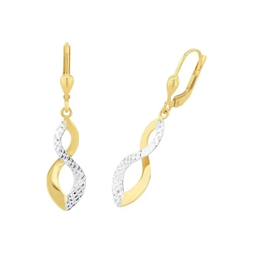 Amor Ohrhänger Damen Ohrschmuck, Bicolor 3,7 cm - Ohrringe für Damen aus 585 Gold, mit glänzender Oberfläche und praktischem Patentverschluss. Perfektes Geschenk in Schmuck Geschenk Box für besondere Anlässe.