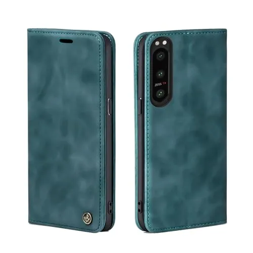 LBH Handyhülle für Sony Xperia 5 IV in Petrol Blau mit Karten- und Geldfach Smartphone Hülle mit Standfunktion Flip Case Schutzhülle Magnetverschluss Vintage