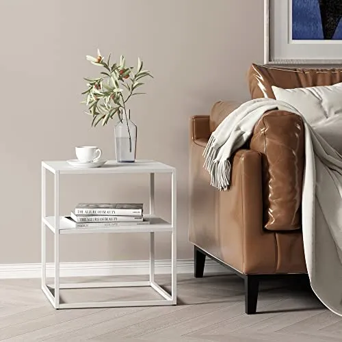 [en.casa] Beistelltisch Weiß aus Metall, 45x50x40 cm in weiß von en.casa